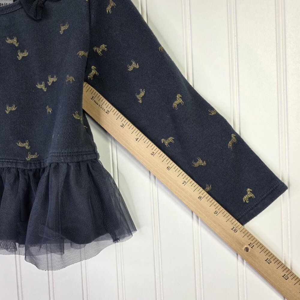 Carter's Sweatshirt Top Girls 4T Blue Horse Print Tulle Peplum Hem Bow Festive - Picture 8 of 9